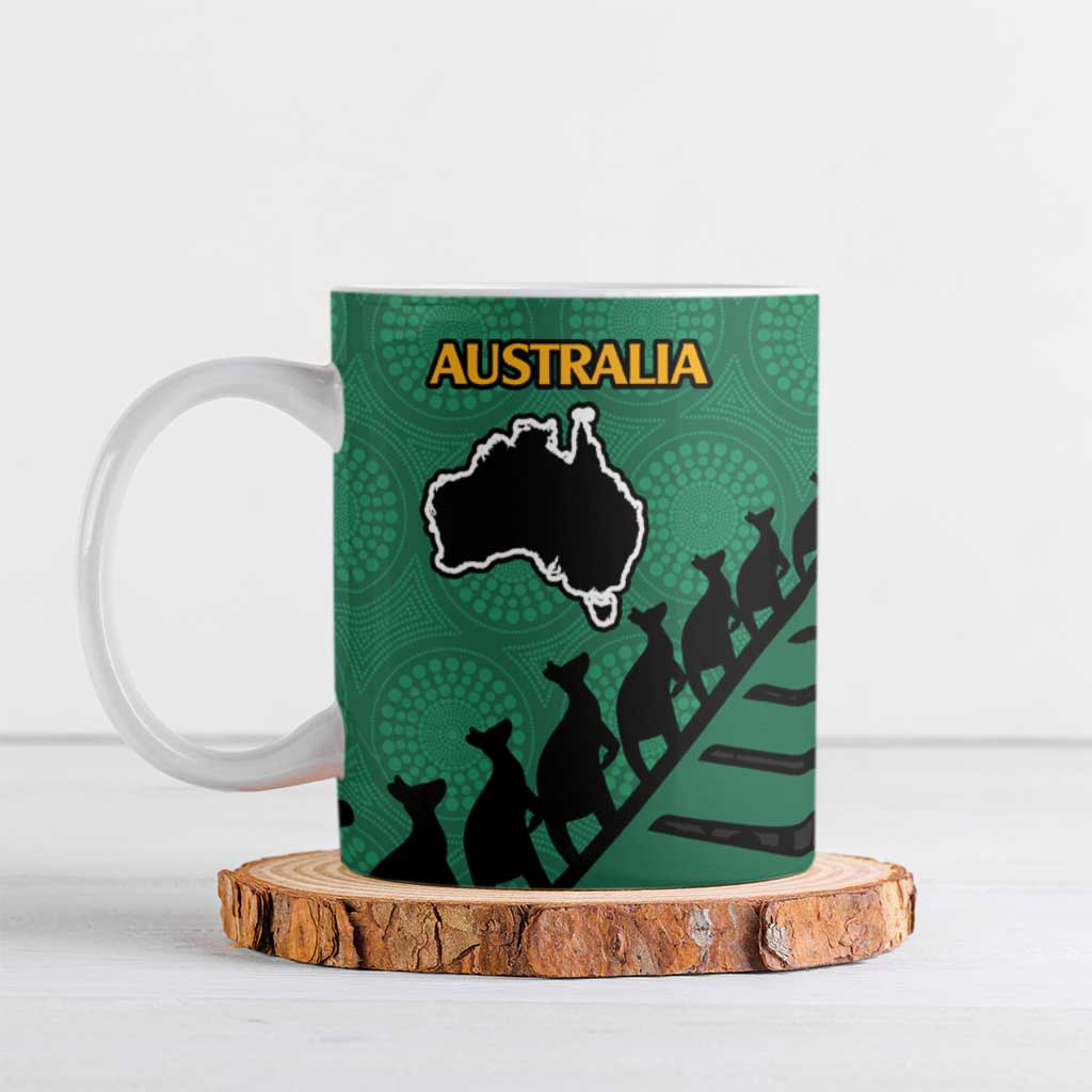 Australia New Zealand Rugby Ceramic Mug Green Aboriginal Wallabies and Maori Black Fern - Aussie Hoodie