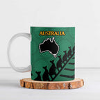 Australia New Zealand Rugby Ceramic Mug Green Aboriginal Wallabies and Maori Black Fern - Aussie Hoodie