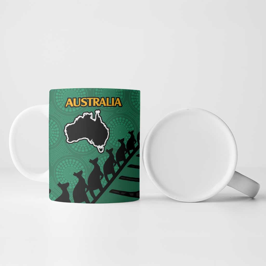 Australia New Zealand Rugby Ceramic Mug Green Aboriginal Wallabies and Maori Black Fern - Aussie Hoodie