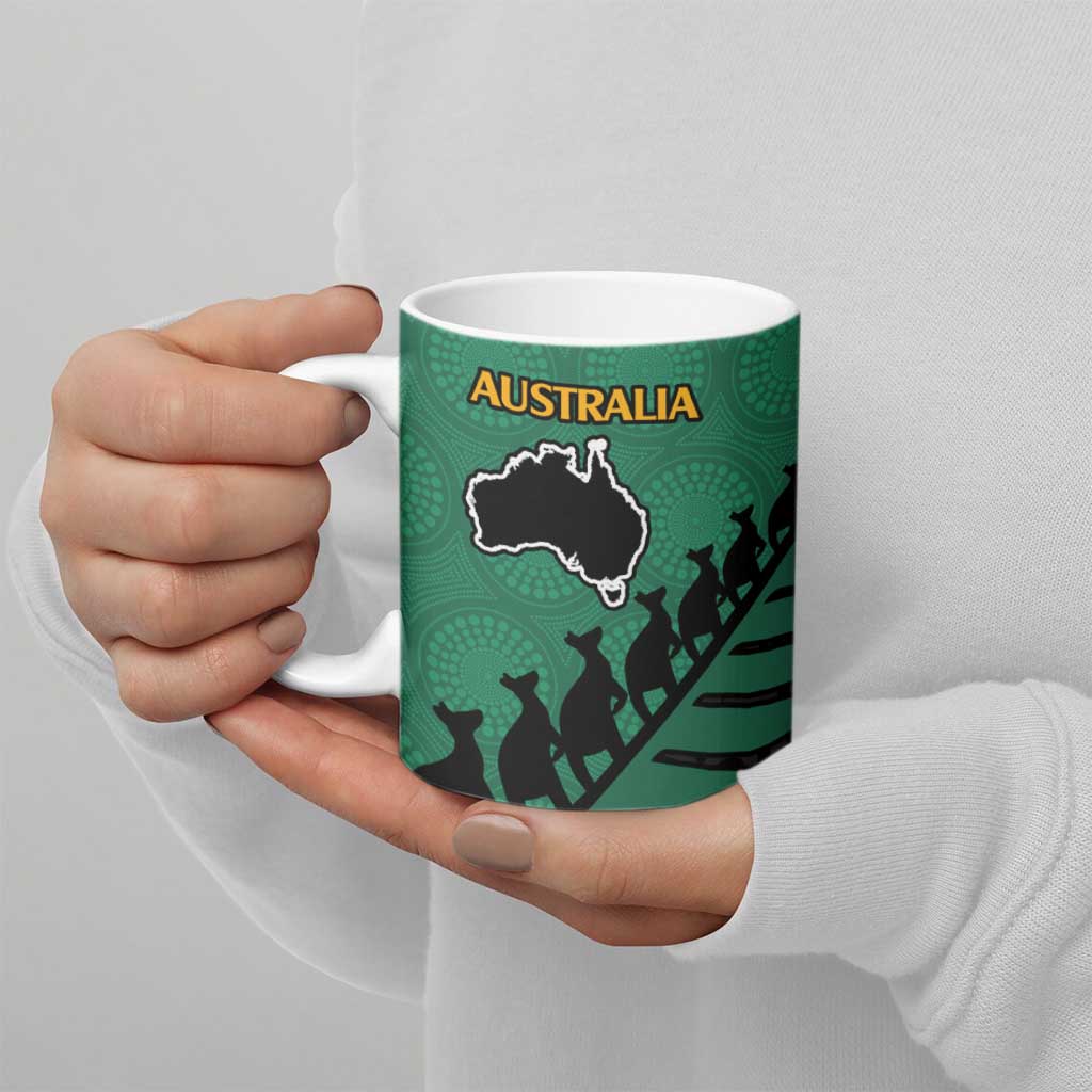 Australia New Zealand Rugby Ceramic Mug Green Aboriginal Wallabies and Maori Black Fern - Aussie Hoodie