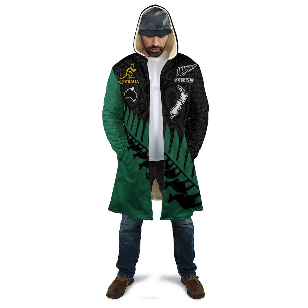 Australia New Zealand Rugby Cloak Green Aboriginal Wallabies and Maori Black Fern - Aussie Hoodie