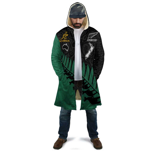 Australia New Zealand Rugby Cloak Green Aboriginal Wallabies and Maori Black Fern - Aussie Hoodie