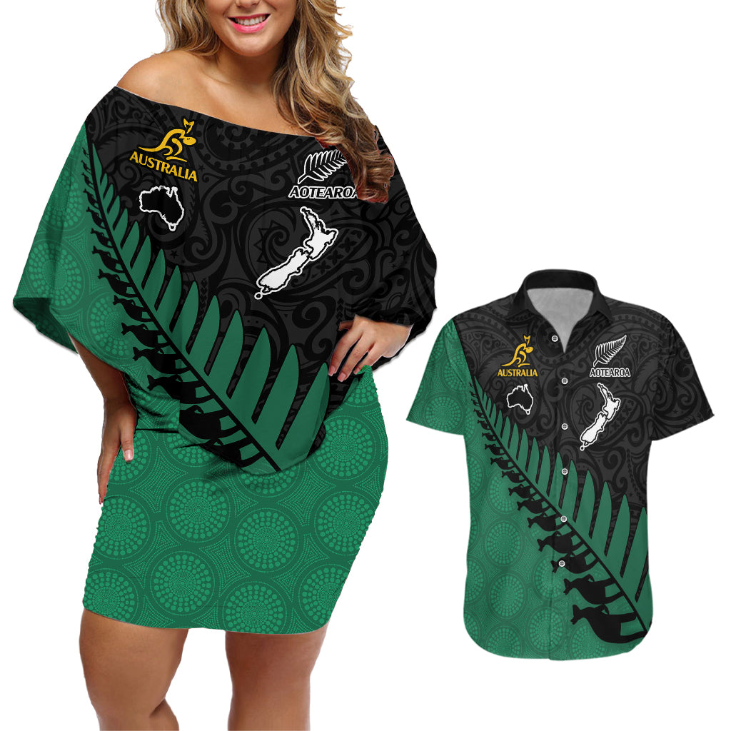 custom-australia-wallabies-and-aotearoa-rugby-couples-matching-off-shoulder-short-dress-and-hawaiian-shirt-kangaroo-black-fern-maori-green-vibe