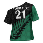Australia New Zealand Rugby Cross Shoulder Shirt Green Aboriginal Wallabies and Maori Black Fern - Aussie Hoodie