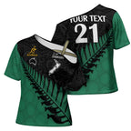Australia New Zealand Rugby Cross Shoulder Shirt Green Aboriginal Wallabies and Maori Black Fern - Aussie Hoodie