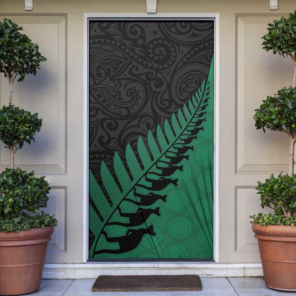 Australia New Zealand Rugby Door Cover Green Aboriginal Wallabies and Maori Black Fern - Aussie Hoodie