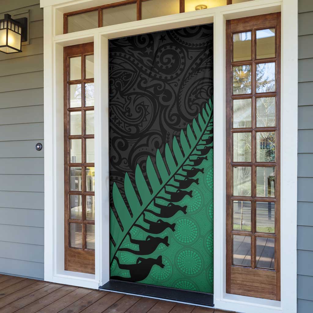 Australia New Zealand Rugby Door Cover Green Aboriginal Wallabies and Maori Black Fern - Aussie Hoodie