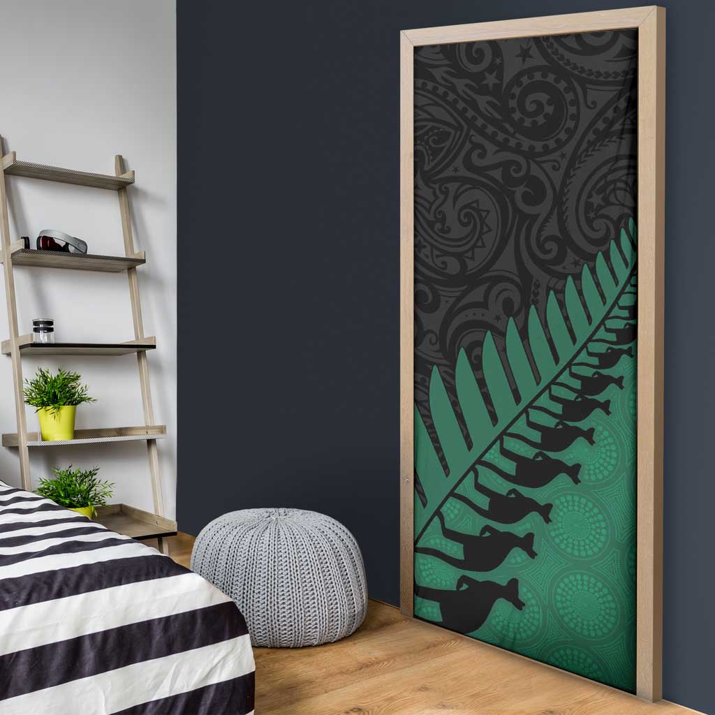 Australia New Zealand Rugby Door Cover Green Aboriginal Wallabies and Maori Black Fern - Aussie Hoodie