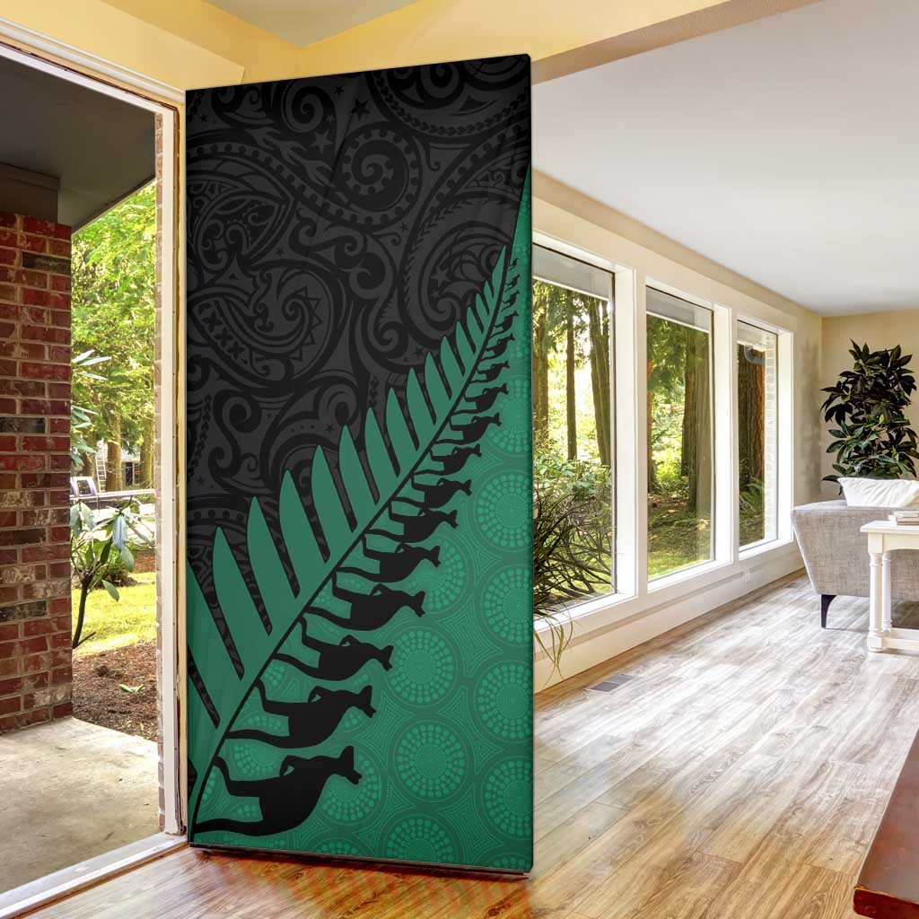 Australia New Zealand Rugby Door Cover Green Aboriginal Wallabies and Maori Black Fern - Aussie Hoodie