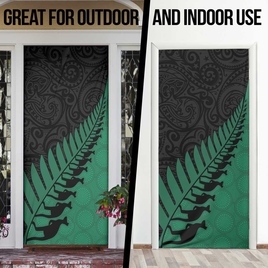 Australia New Zealand Rugby Door Cover Green Aboriginal Wallabies and Maori Black Fern - Aussie Hoodie