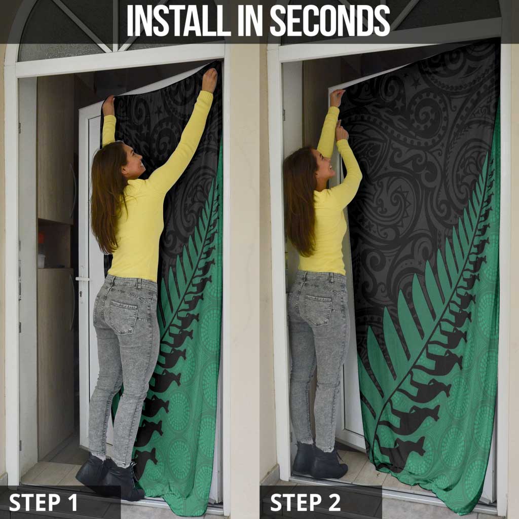 Australia New Zealand Rugby Door Cover Green Aboriginal Wallabies and Maori Black Fern - Aussie Hoodie