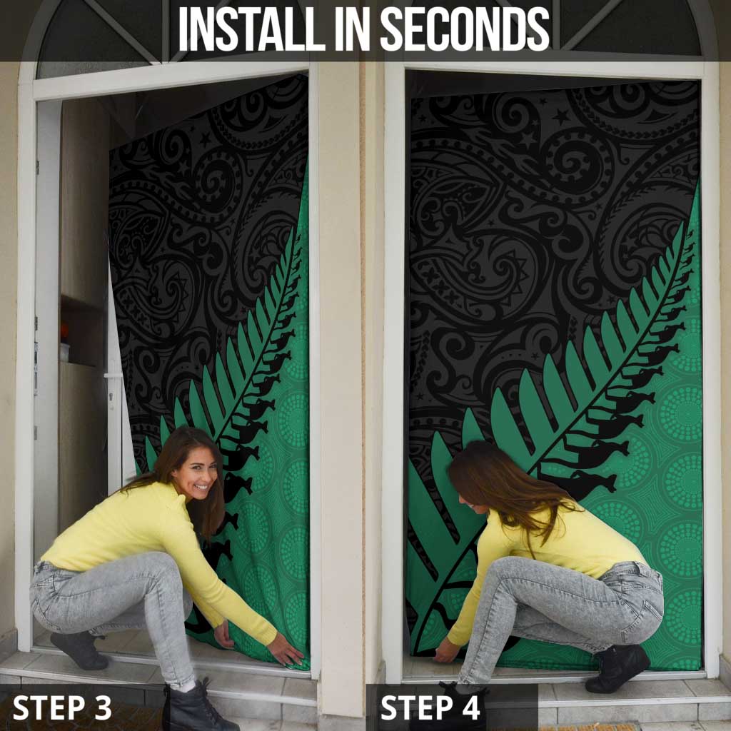 Australia New Zealand Rugby Door Cover Green Aboriginal Wallabies and Maori Black Fern - Aussie Hoodie