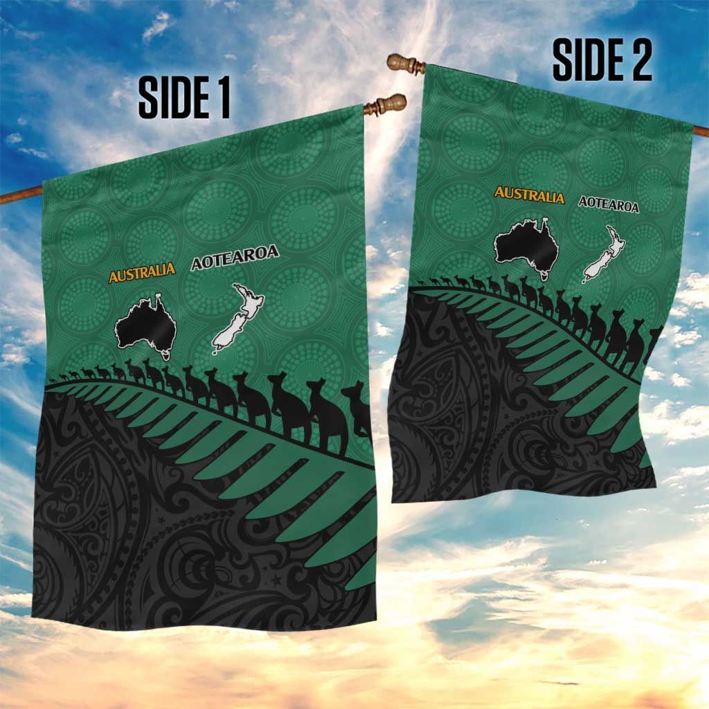 Australia New Zealand Rugby Garden Flag Green Aboriginal Wallabies and Maori Black Fern - Aussie Hoodie
