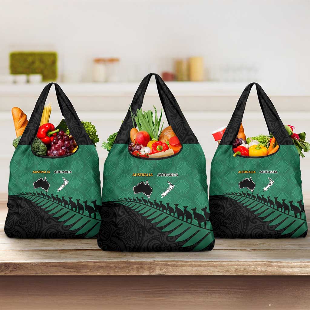 Australia New Zealand Rugby Grocery Bag Green Aboriginal Wallabies and Maori Black Fern - Aussie Hoodie