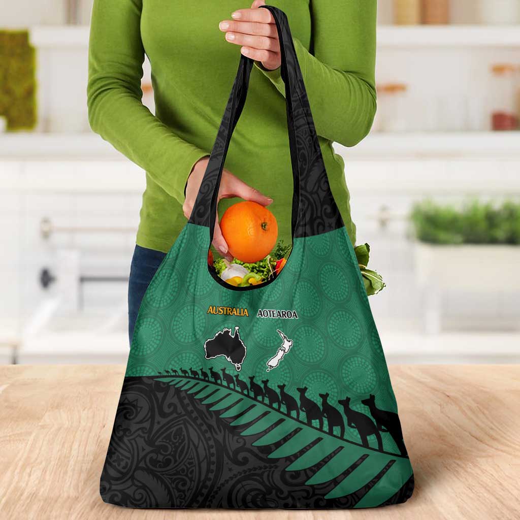 Australia New Zealand Rugby Grocery Bag Green Aboriginal Wallabies and Maori Black Fern - Aussie Hoodie
