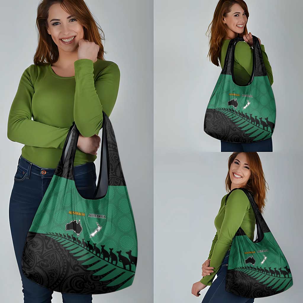Australia New Zealand Rugby Grocery Bag Green Aboriginal Wallabies and Maori Black Fern - Aussie Hoodie