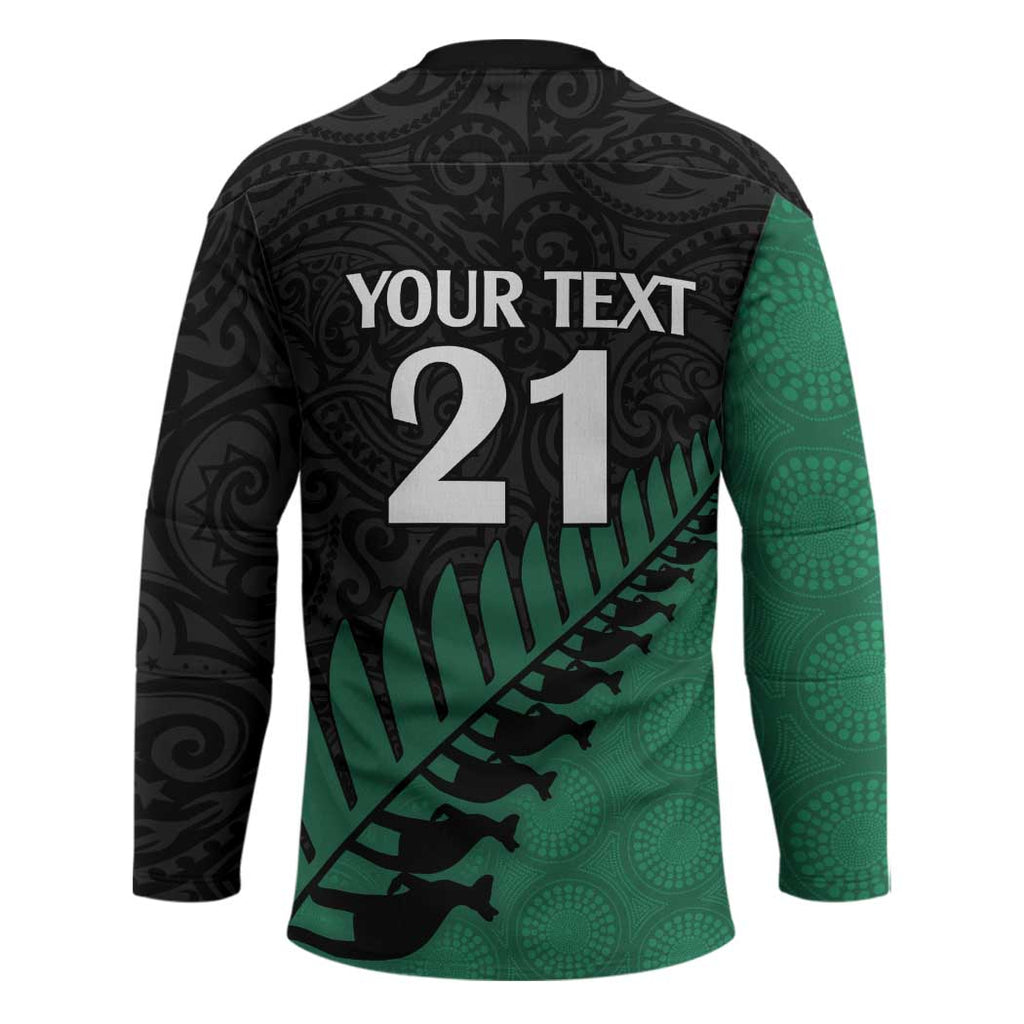 Australia New Zealand Rugby Hockey Jersey Green Aboriginal Wallabies and Maori Black Fern - Aussie Hoodie