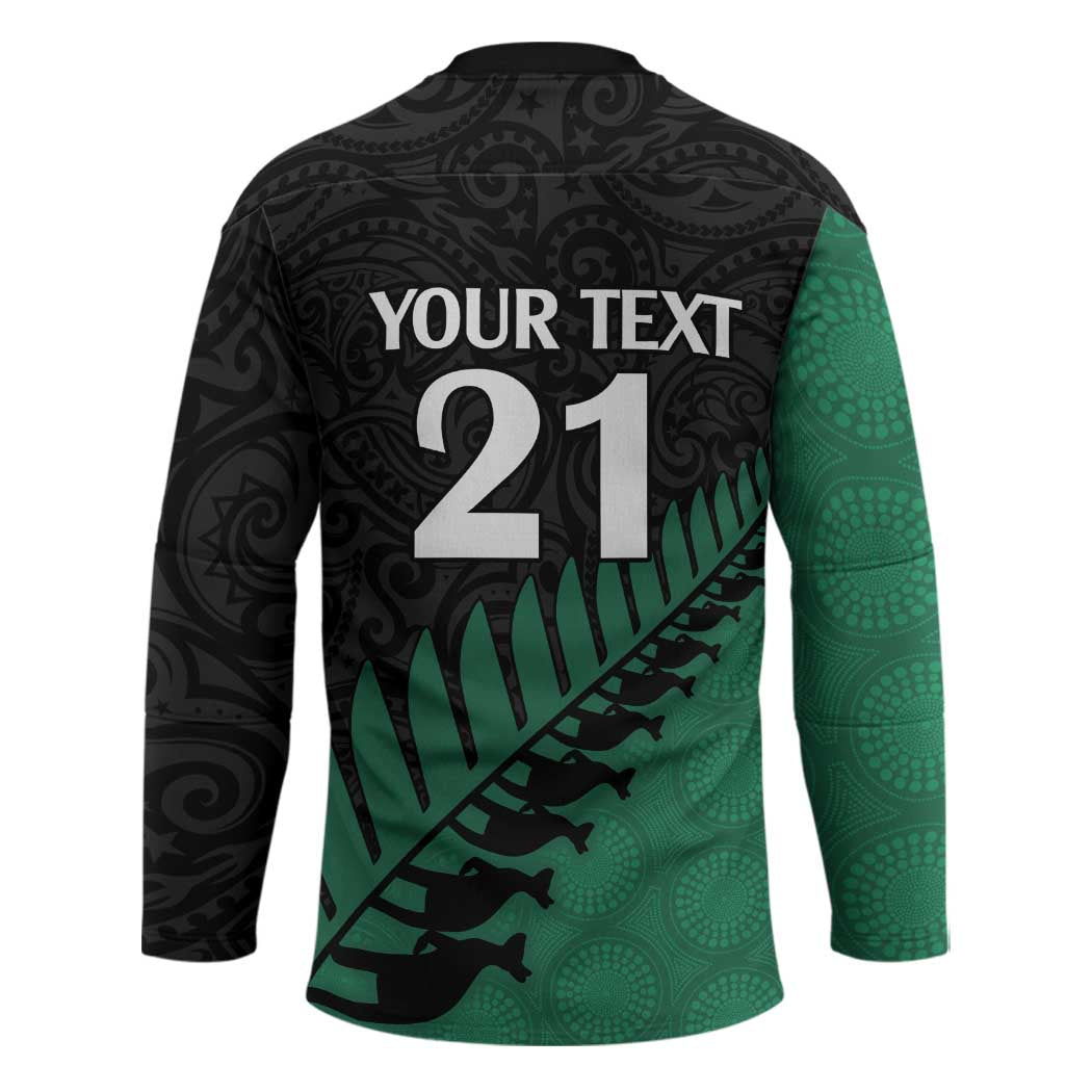 Australia New Zealand Rugby Hockey Jersey Green Aboriginal Wallabies and Maori Black Fern - Aussie Hoodie