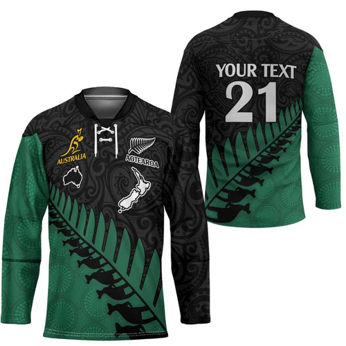 Australia New Zealand Rugby Hockey Jersey Green Aboriginal Wallabies and Maori Black Fern - Aussie Hoodie