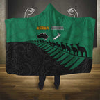 Australia New Zealand Rugby Hooded Blanket Green Aboriginal Wallabies and Maori Black Fern - Aussie Hoodie