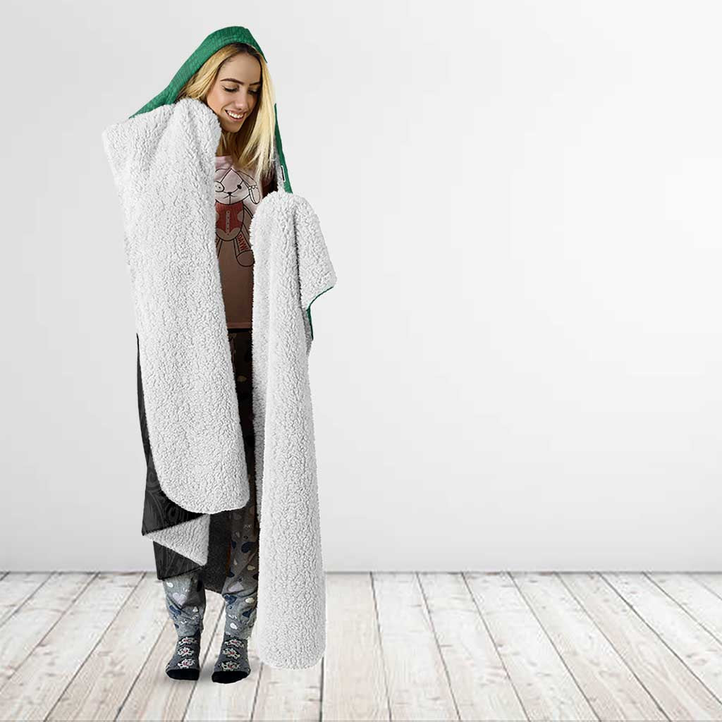 Australia New Zealand Rugby Hooded Blanket Green Aboriginal Wallabies and Maori Black Fern - Aussie Hoodie