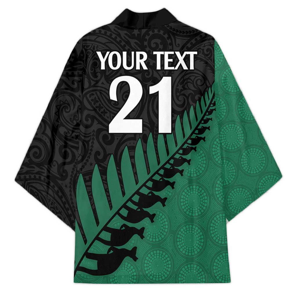 Australia New Zealand Rugby Kimono Green Aboriginal Wallabies and Maori Black Fern - Aussie Hoodie