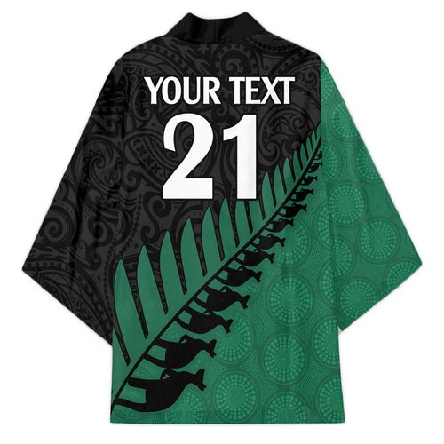 Australia New Zealand Rugby Kimono Green Aboriginal Wallabies and Maori Black Fern - Aussie Hoodie