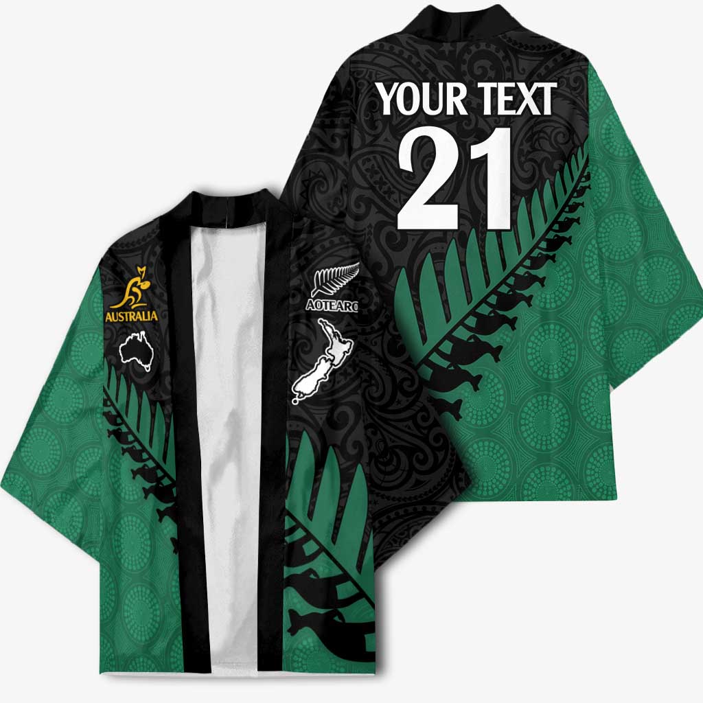 Australia New Zealand Rugby Kimono Green Aboriginal Wallabies and Maori Black Fern - Aussie Hoodie
