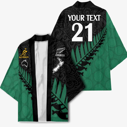 Australia New Zealand Rugby Kimono Green Aboriginal Wallabies and Maori Black Fern - Aussie Hoodie