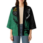 Australia New Zealand Rugby Kimono Green Aboriginal Wallabies and Maori Black Fern - Aussie Hoodie