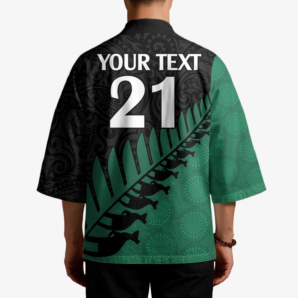 Australia New Zealand Rugby Kimono Green Aboriginal Wallabies and Maori Black Fern - Aussie Hoodie