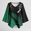 Australia New Zealand Rugby Kimono Sleeve Blouse Green Aboriginal Wallabies and Maori Black Fern - Aussie Hoodie