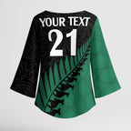 Australia New Zealand Rugby Kimono Sleeve Blouse Green Aboriginal Wallabies and Maori Black Fern - Aussie Hoodie