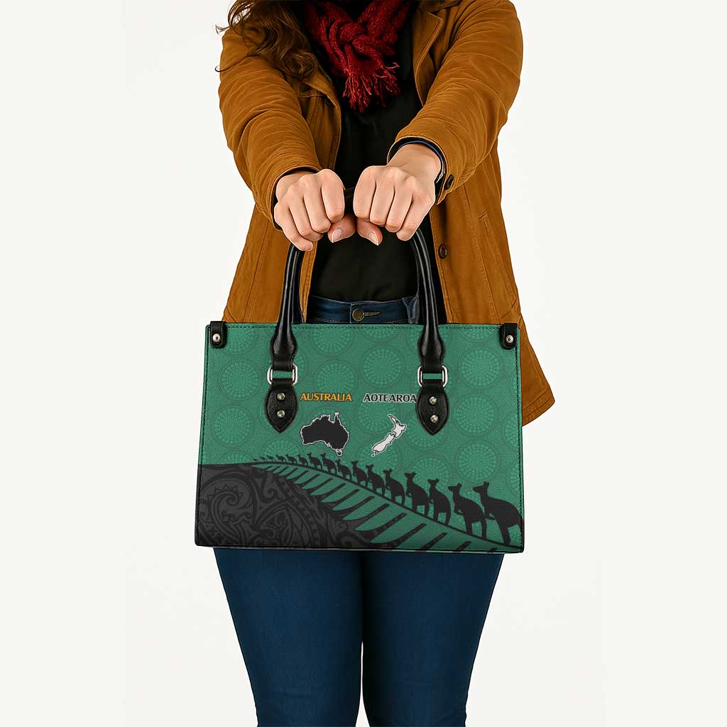 Australia New Zealand Rugby Leather Bag Green Aboriginal Wallabies and Maori Black Fern - Aussie Hoodie