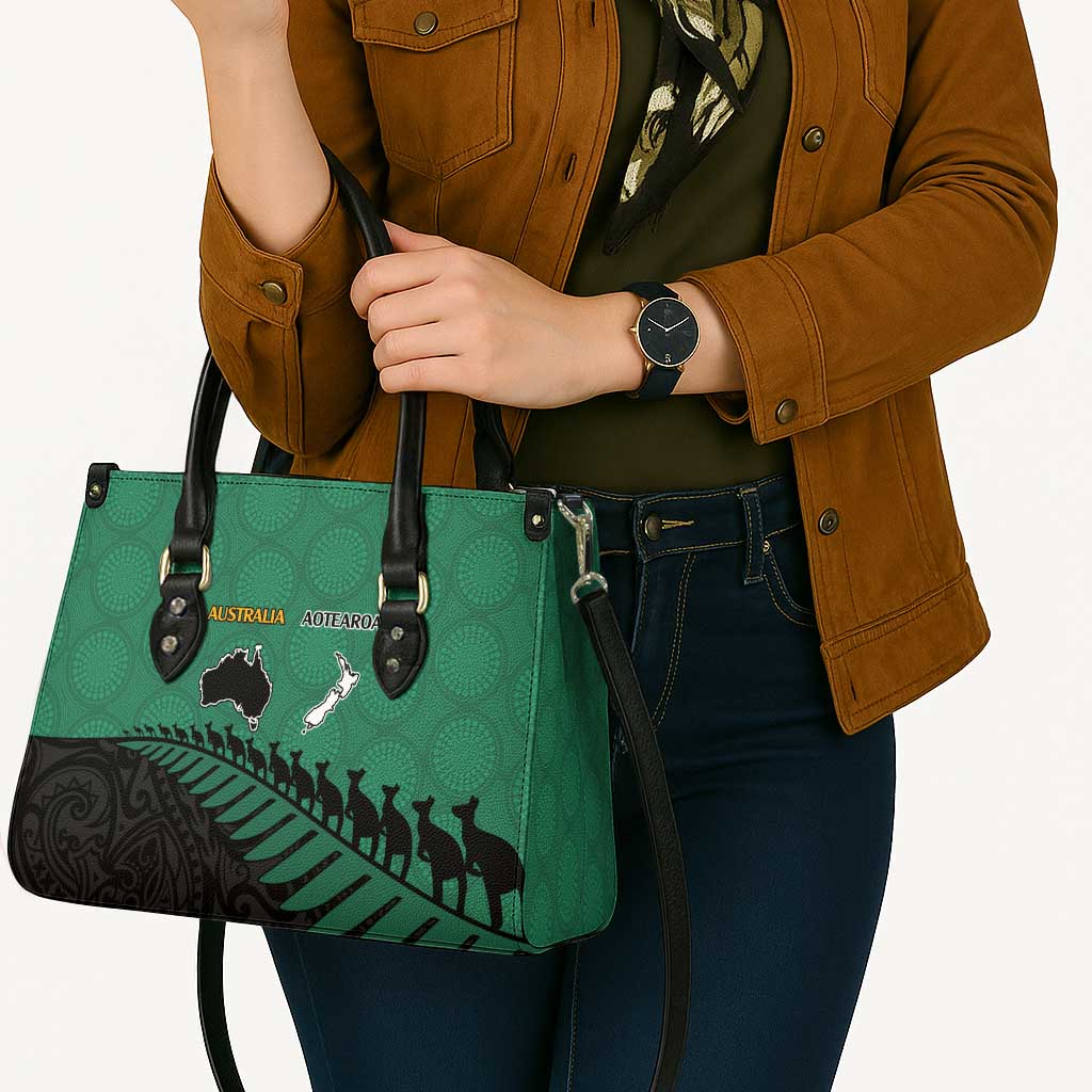 Australia New Zealand Rugby Leather Bag Green Aboriginal Wallabies and Maori Black Fern - Aussie Hoodie