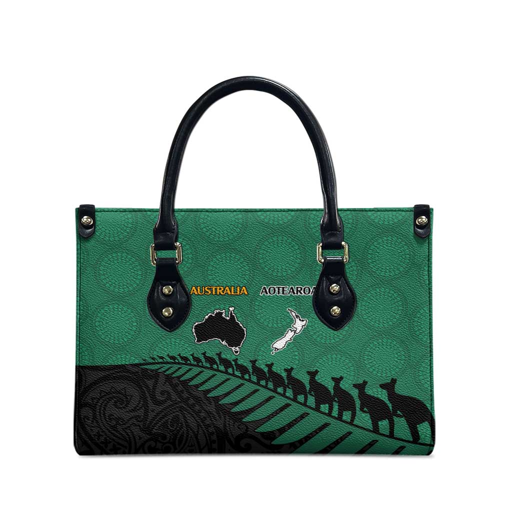 Australia New Zealand Rugby Leather Bag Green Aboriginal Wallabies and Maori Black Fern - Aussie Hoodie