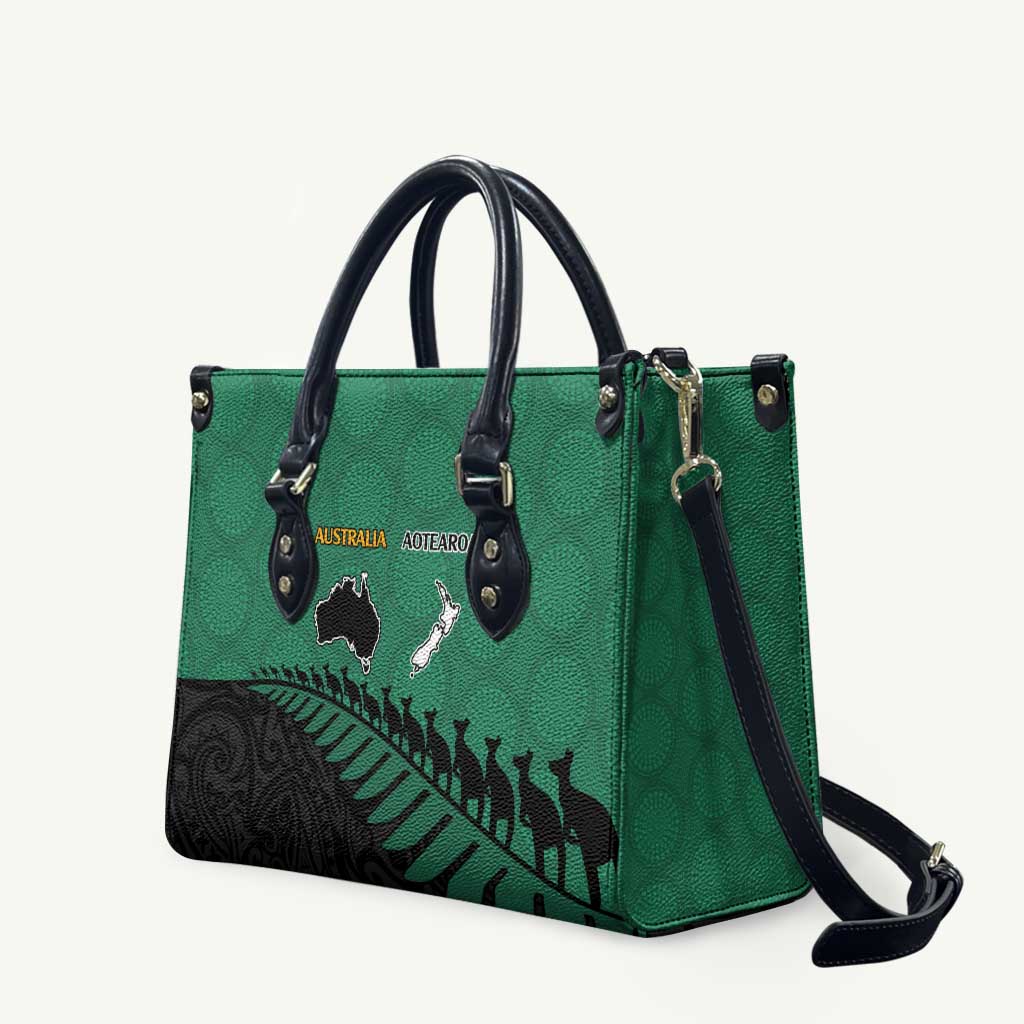 Australia New Zealand Rugby Leather Bag Green Aboriginal Wallabies and Maori Black Fern - Aussie Hoodie