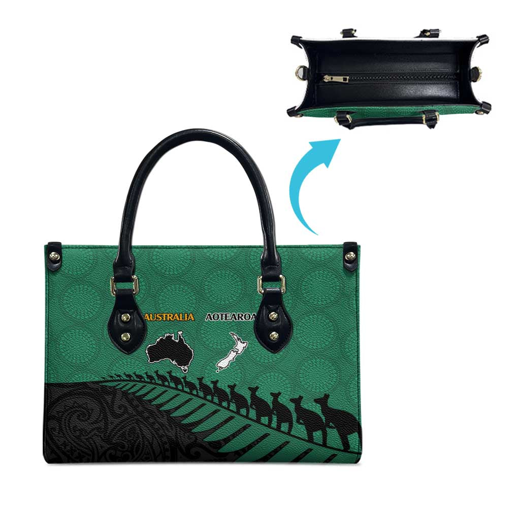 Australia New Zealand Rugby Leather Bag Green Aboriginal Wallabies and Maori Black Fern - Aussie Hoodie