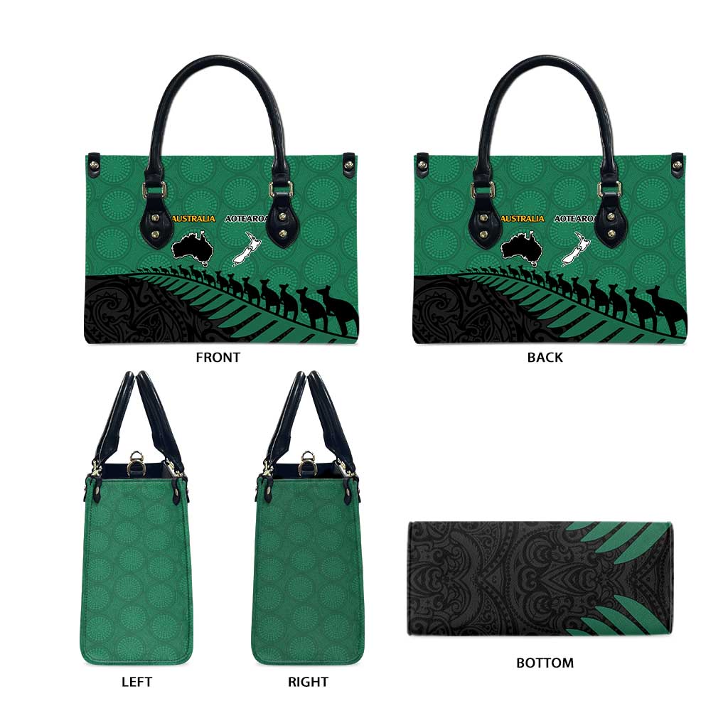 Australia New Zealand Rugby Leather Bag Green Aboriginal Wallabies and Maori Black Fern - Aussie Hoodie