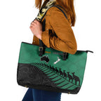 Australia New Zealand Rugby Leather Tote Bag Green Aboriginal Wallabies and Maori Black Fern - Aussie Hoodie