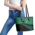 Australia New Zealand Rugby Leather Tote Bag Green Aboriginal Wallabies and Maori Black Fern - Aussie Hoodie
