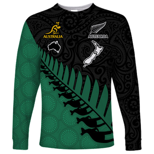 custom-australia-wallabies-and-aotearoa-rugby-long-sleeve-shirt-kangaroo-black-fern-maori-green-vibe