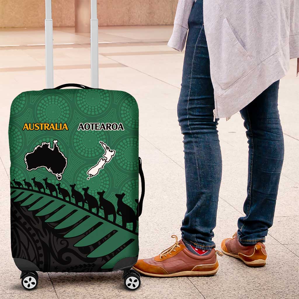 Australia New Zealand Rugby Luggage Cover Green Aboriginal Wallabies and Maori Black Fern - Aussie Hoodie