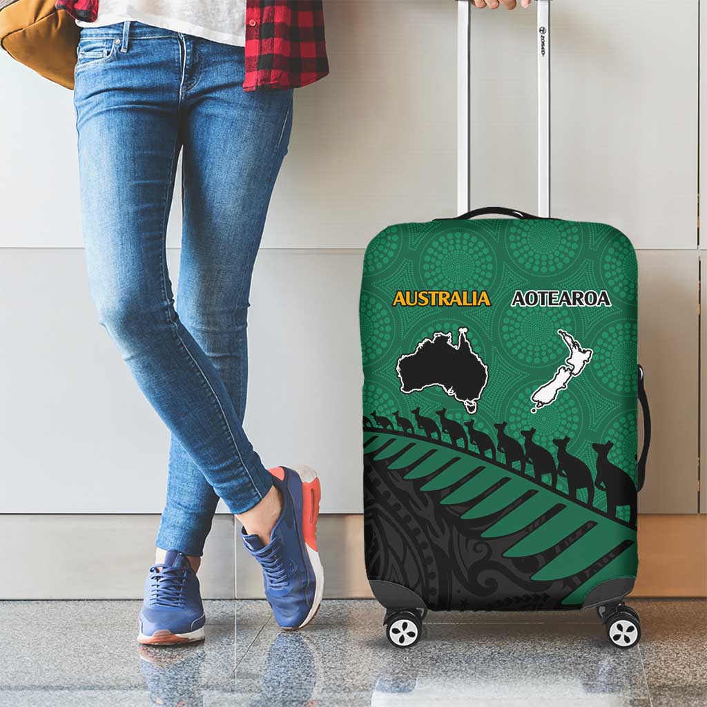 Australia New Zealand Rugby Luggage Cover Green Aboriginal Wallabies and Maori Black Fern - Aussie Hoodie