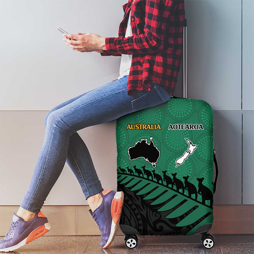 Australia New Zealand Rugby Luggage Cover Green Aboriginal Wallabies and Maori Black Fern - Aussie Hoodie