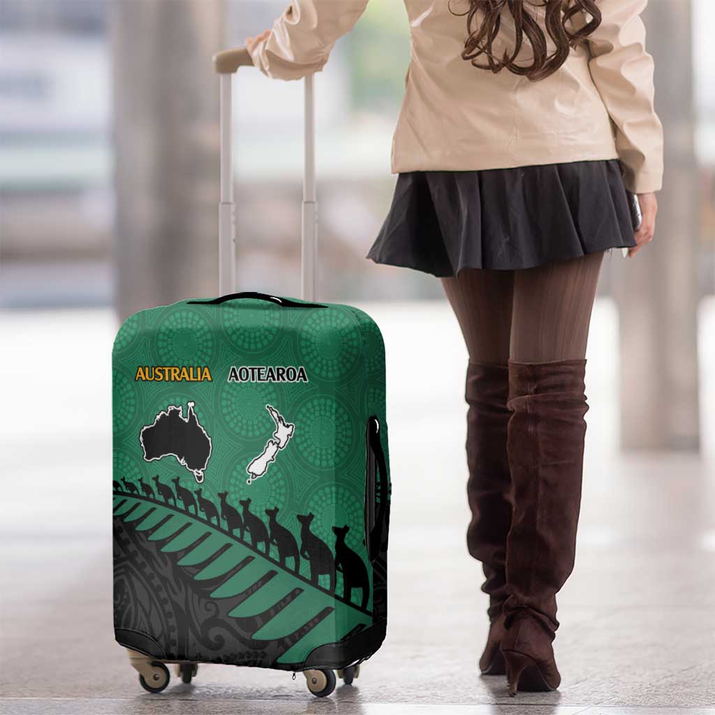 Australia New Zealand Rugby Luggage Cover Green Aboriginal Wallabies and Maori Black Fern - Aussie Hoodie