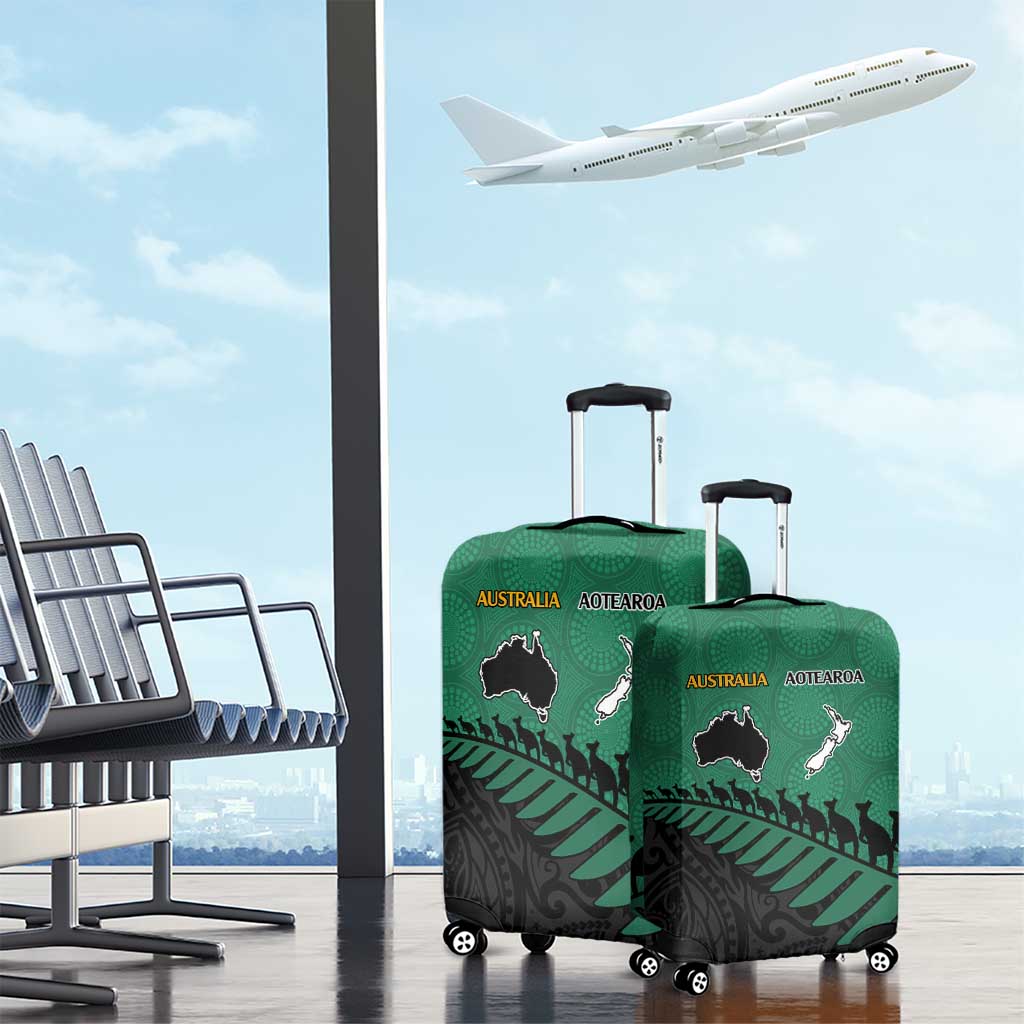 Australia New Zealand Rugby Luggage Cover Green Aboriginal Wallabies and Maori Black Fern - Aussie Hoodie