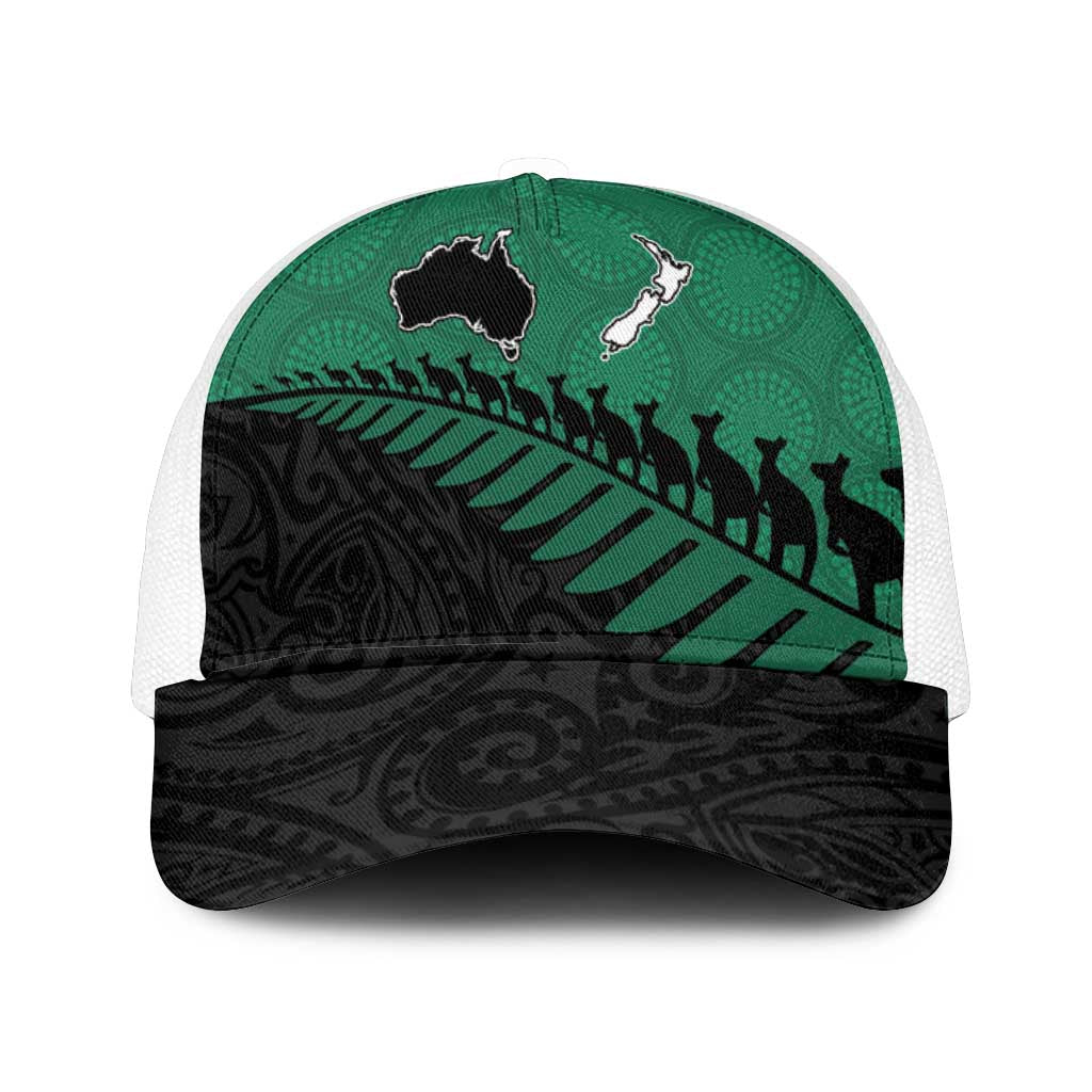 Australia New Zealand Rugby Mesh Trucker Cap Green Aboriginal Wallabies and Maori Black Fern - Aussie Hoodie