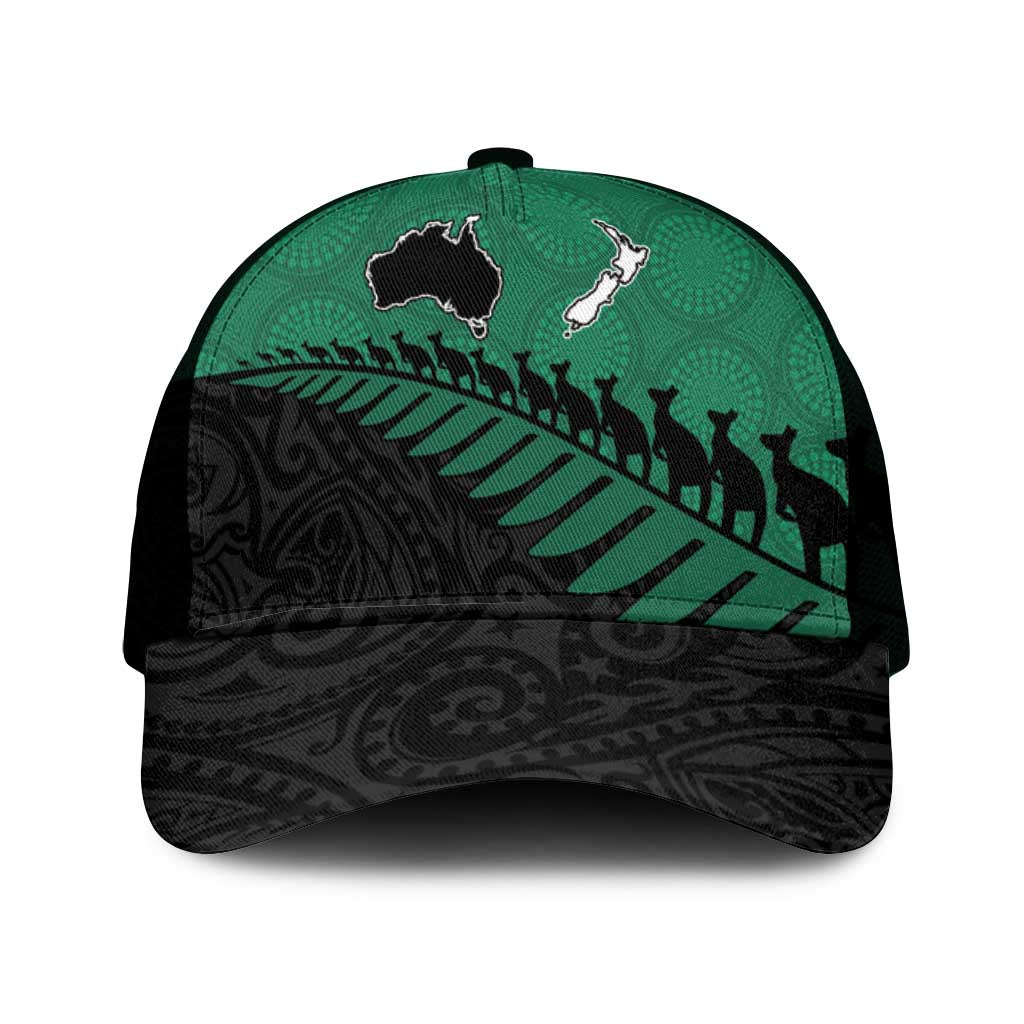 Australia New Zealand Rugby Mesh Trucker Cap Green Aboriginal Wallabies and Maori Black Fern - Aussie Hoodie