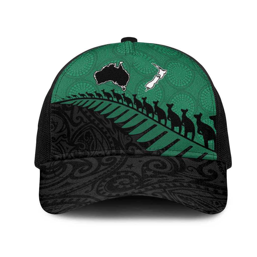 Australia New Zealand Rugby Mesh Trucker Cap Green Aboriginal Wallabies and Maori Black Fern - Aussie Hoodie